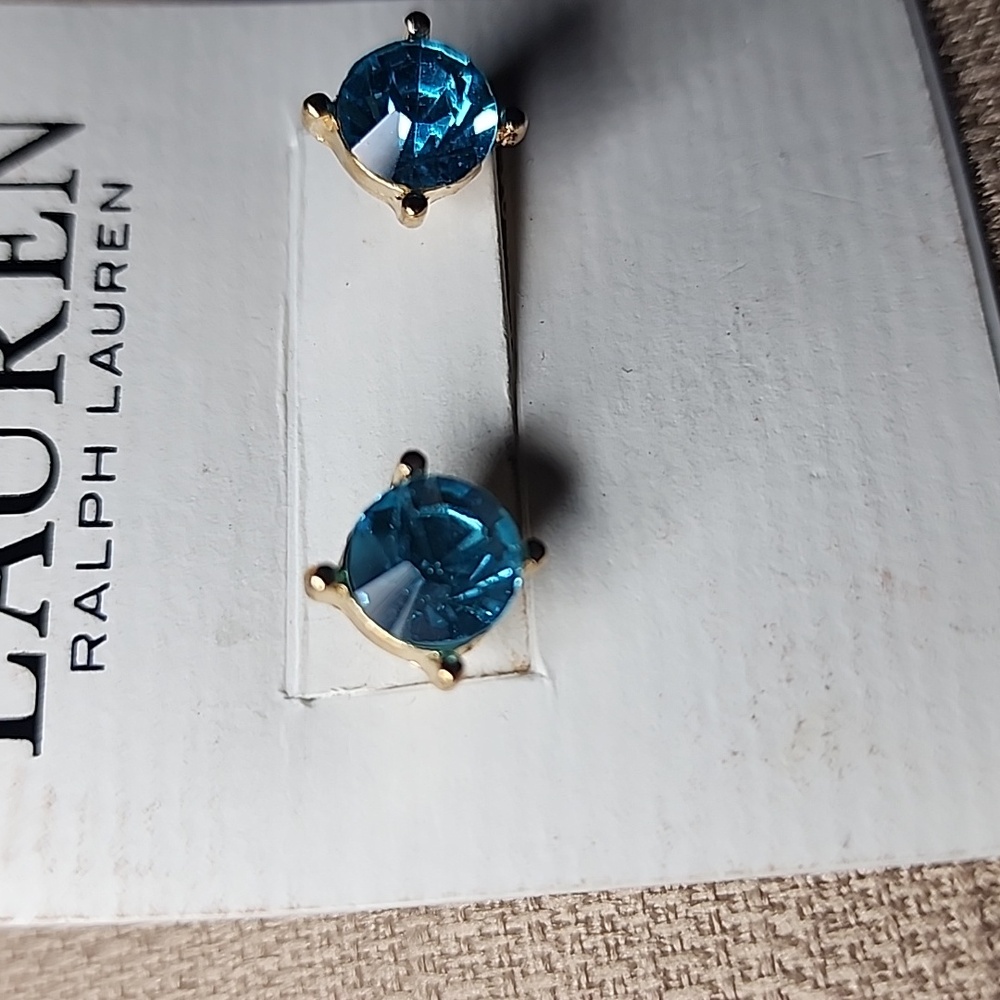 New Lauren Ralph Lauren Baby Blue Stud Earrings - Picture 4 of 7